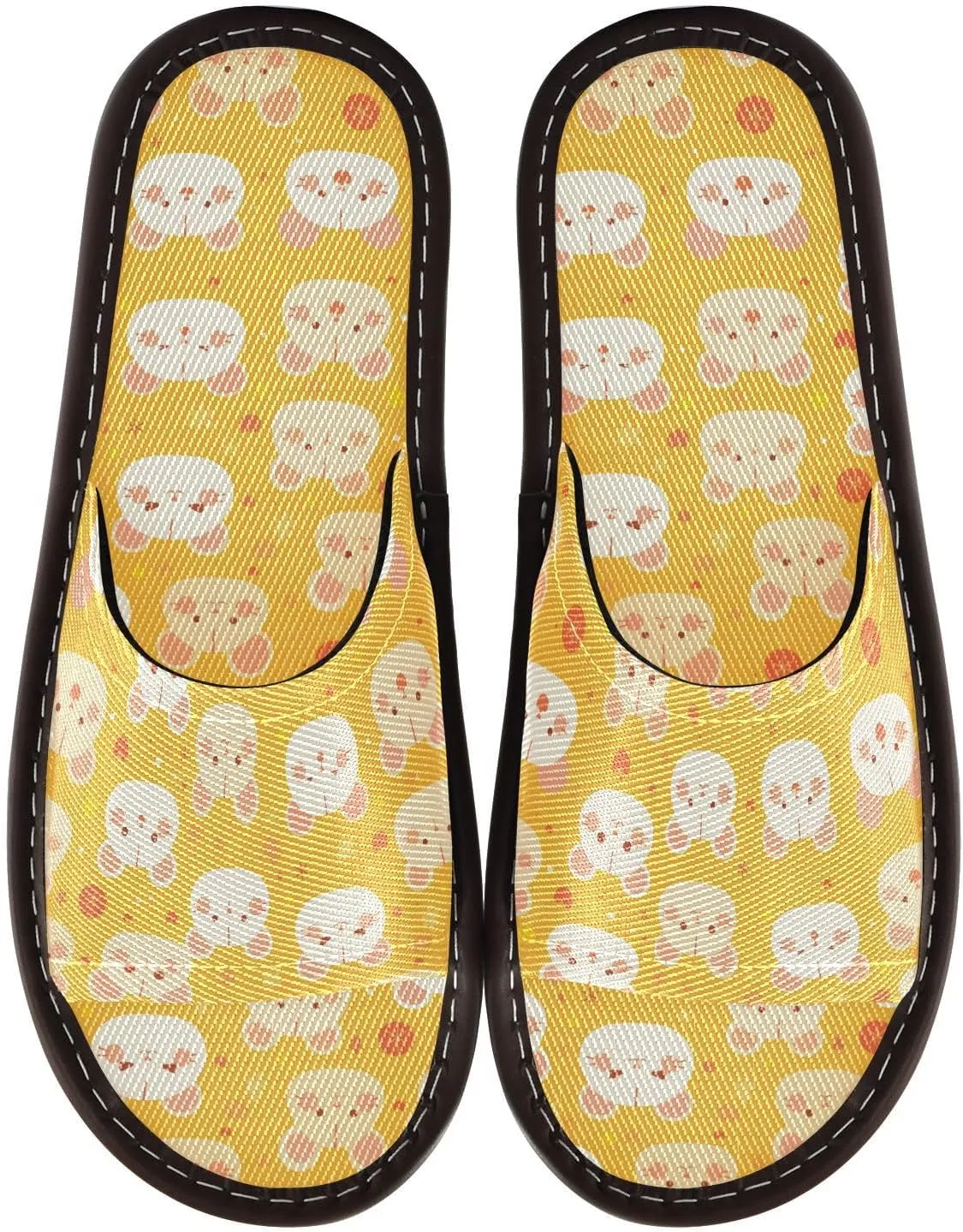 Cute animal Face Yellow Mens Bedroom Slippers Portable Non Slip Sandals for Travel Beach Beach