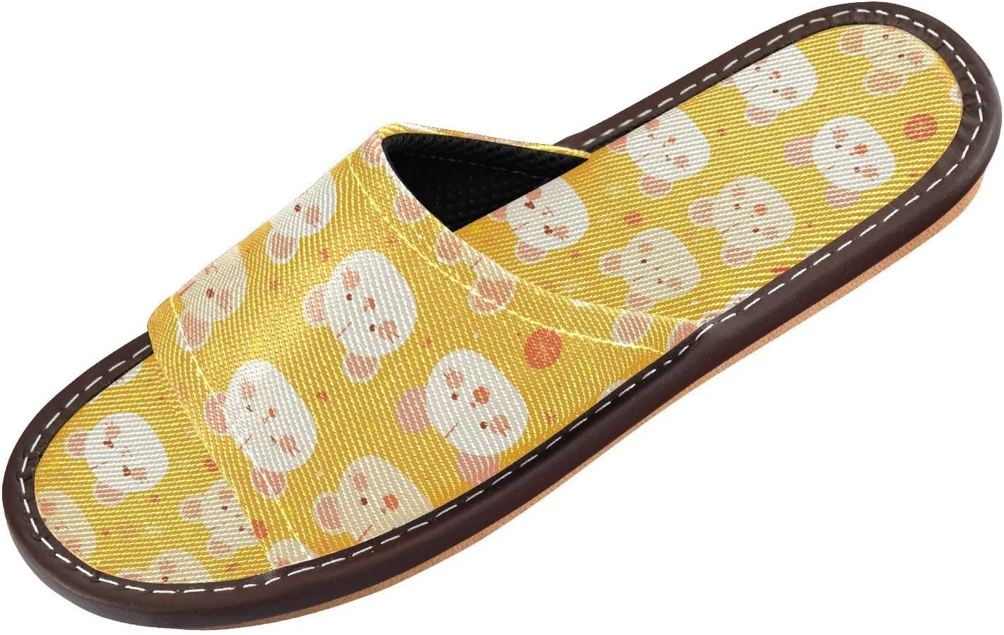 Cute animal Face Yellow Mens Bedroom Slippers Portable Non Slip Sandals for Travel Beach Beach