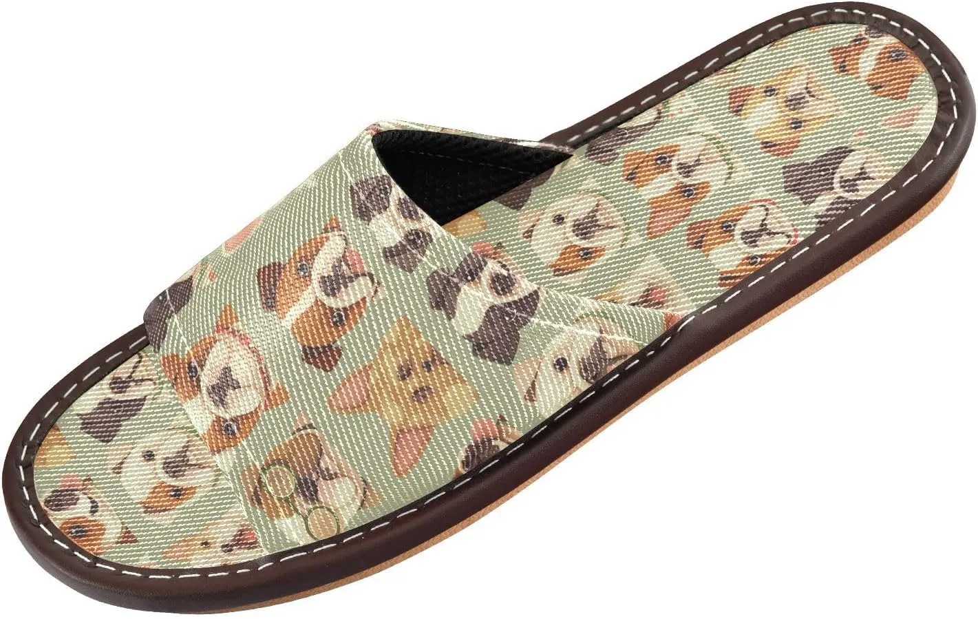 Cute Dog Faces Men Women's Spa Slippers Portable Beach Sandals for Beach Outdoor Travel