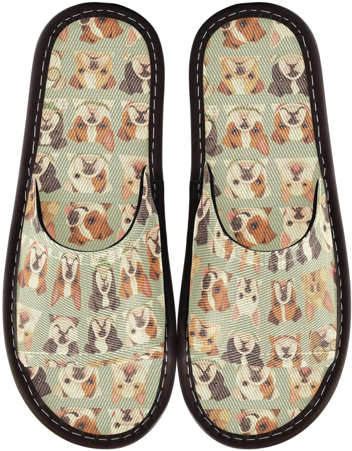 Cute Dog Faces Men Women's Spa Slippers Portable Beach Sandals for Beach Outdoor Travel