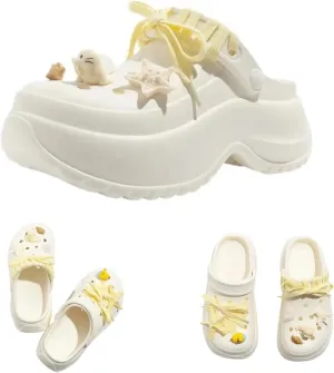 Cute Slide Sandals for Women 2025 Summer Platform 2.4-Inches Thick Sole Perforated Clogs for Vacation