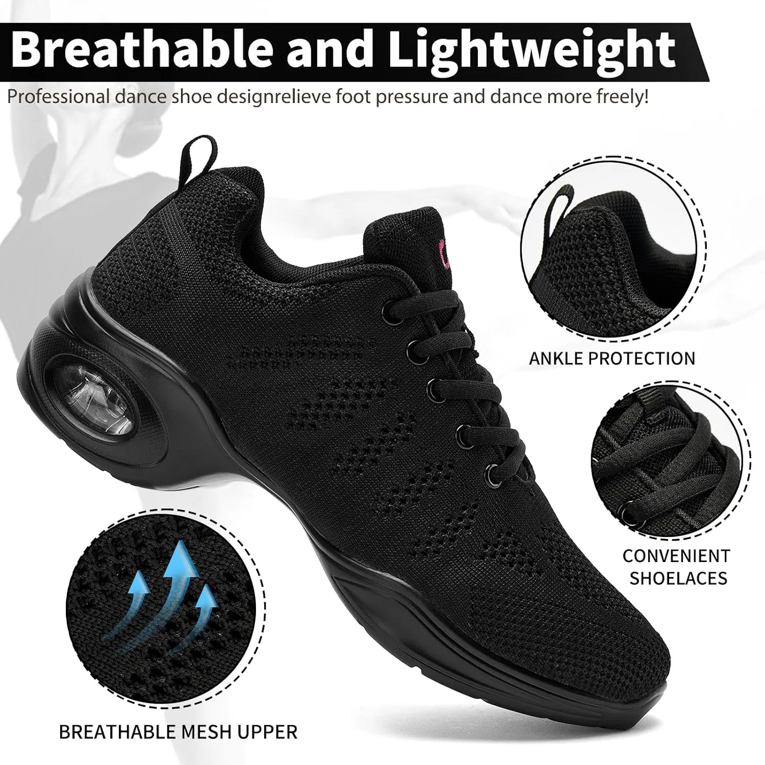 Dance Shoes for Women Jazz Shoes Women Dance Sneakers Breathable Air Cushion Split Sole Athletic Walking Dance Shoes Platform Shoe
