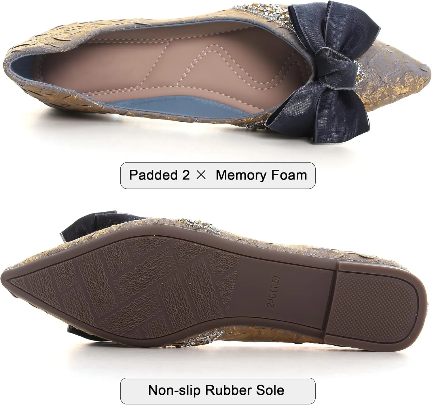 Dear Time Women's Casual Flats Bowknot Pointed Toe Ballet Flats Dressy Bridal Shoes Slip Ons Loafers for Women Comfortable Shoes