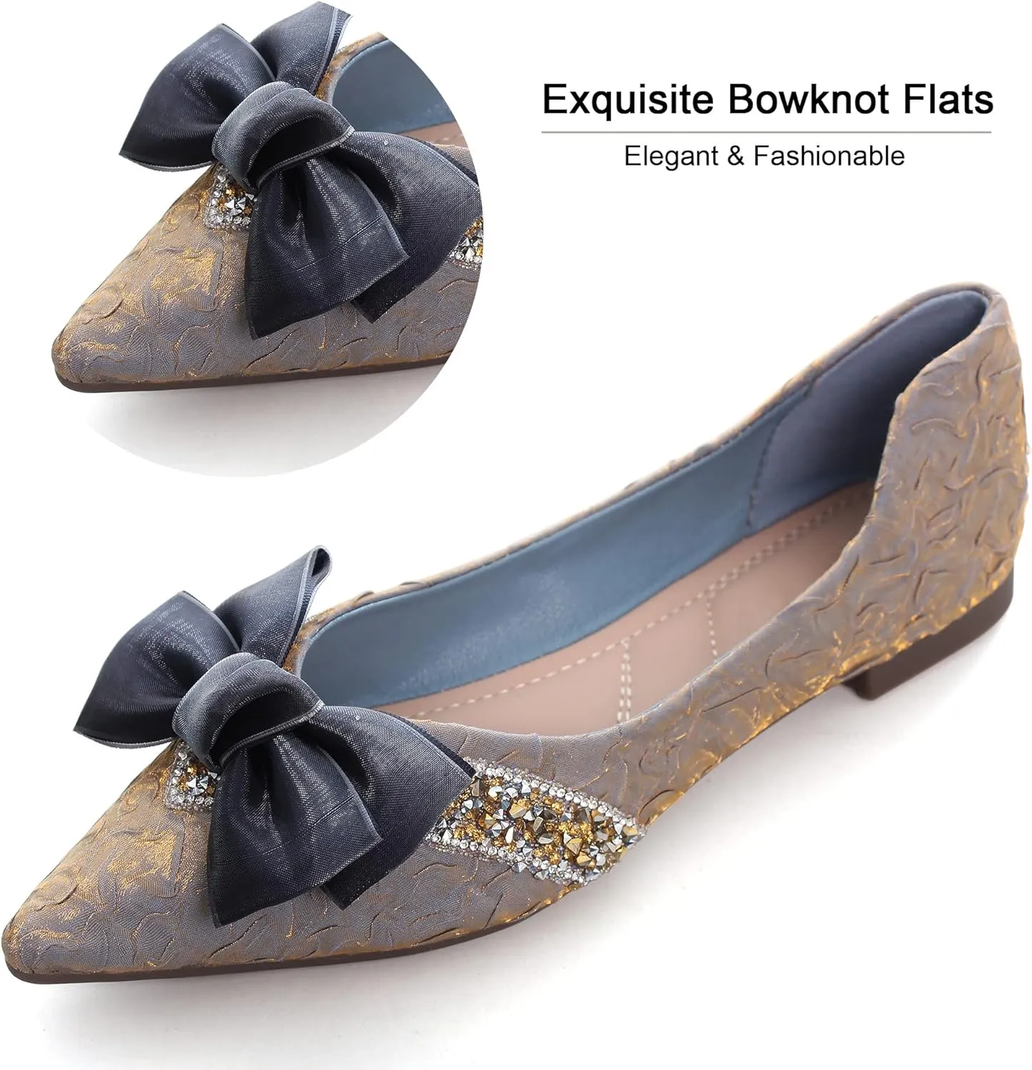 Dear Time Women's Casual Flats Bowknot Pointed Toe Ballet Flats Dressy Bridal Shoes Slip Ons Loafers for Women Comfortable Shoes