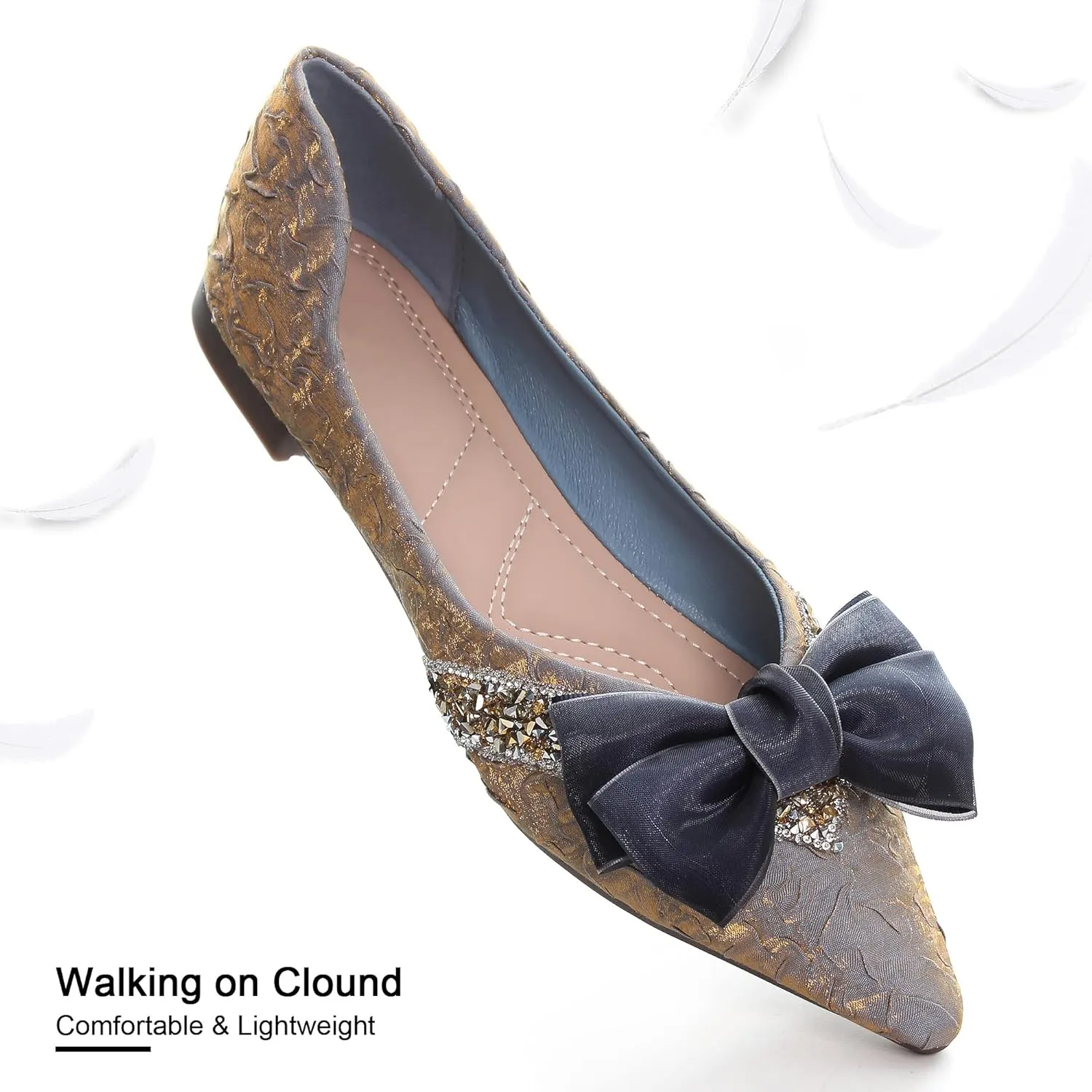 Dear Time Women's Casual Flats Bowknot Pointed Toe Ballet Flats Dressy Bridal Shoes Slip Ons Loafers for Women Comfortable Shoes