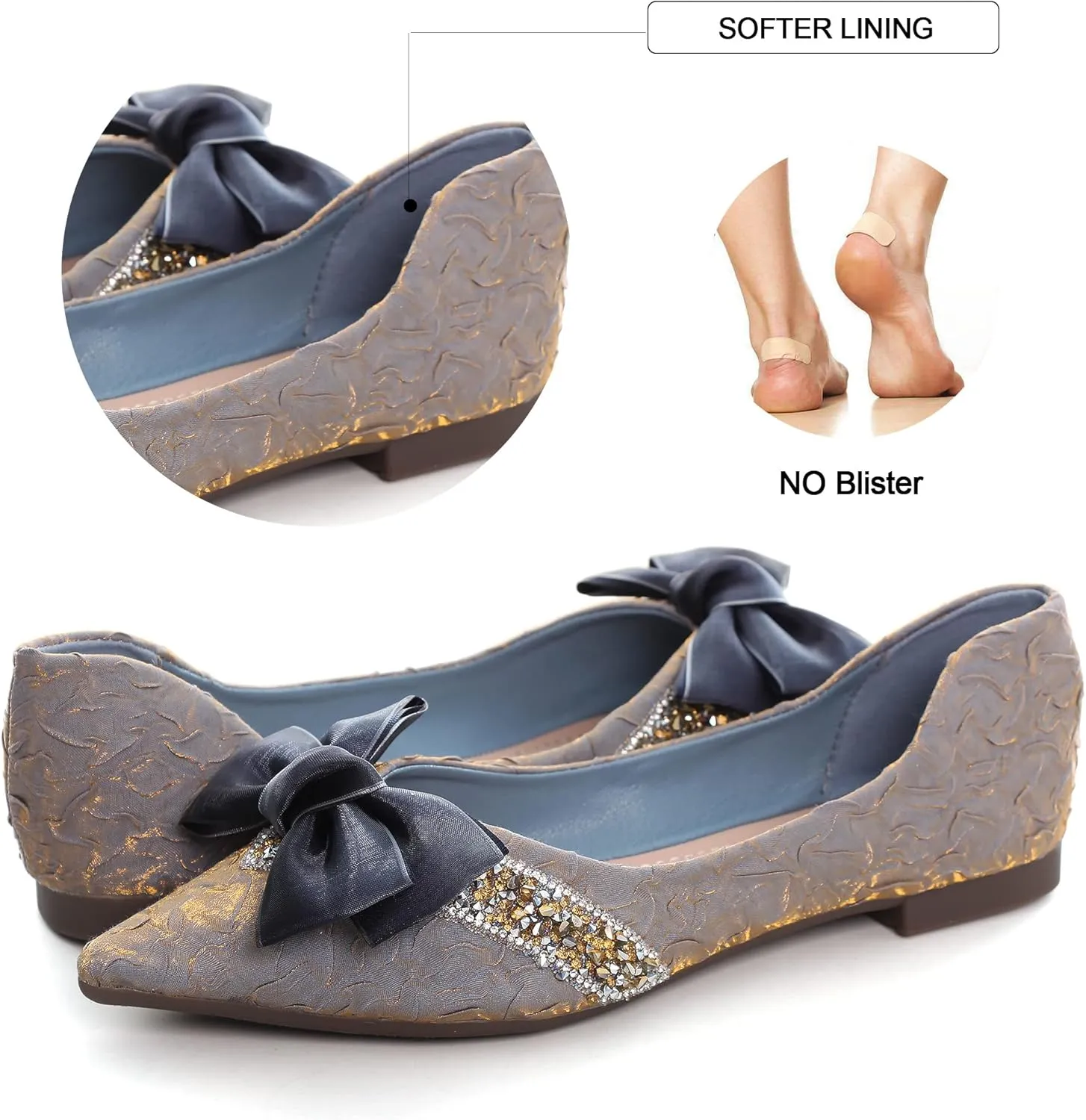 Dear Time Women's Casual Flats Bowknot Pointed Toe Ballet Flats Dressy Bridal Shoes Slip Ons Loafers for Women Comfortable Shoes