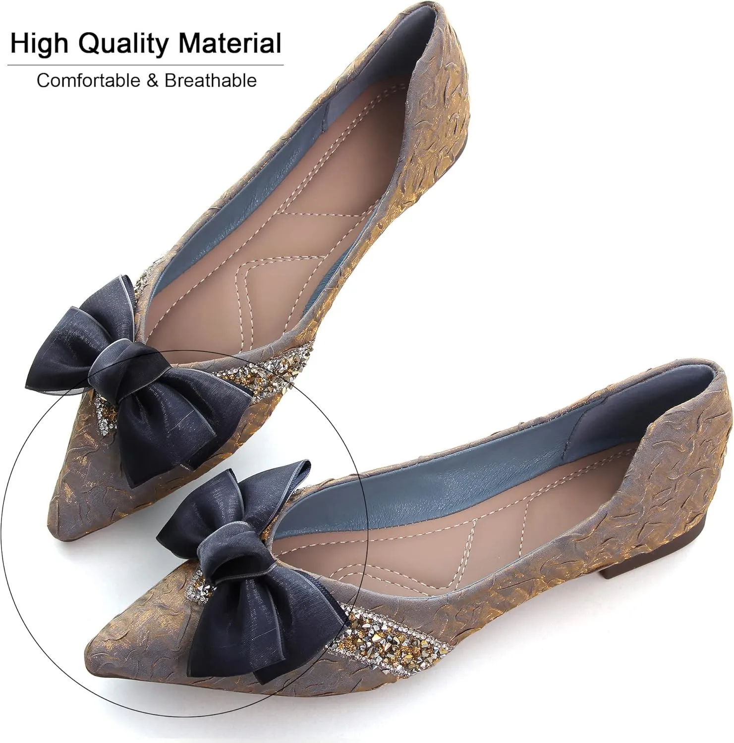 Dear Time Women's Casual Flats Bowknot Pointed Toe Ballet Flats Dressy Bridal Shoes Slip Ons Loafers for Women Comfortable Shoes