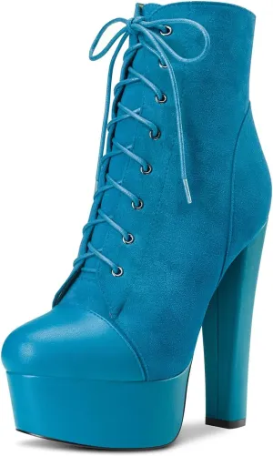 DearOnly Women Chunky Block Platform High Heel Round Toe Ankle Boots Short Bootie Zipper Party Cute Boots