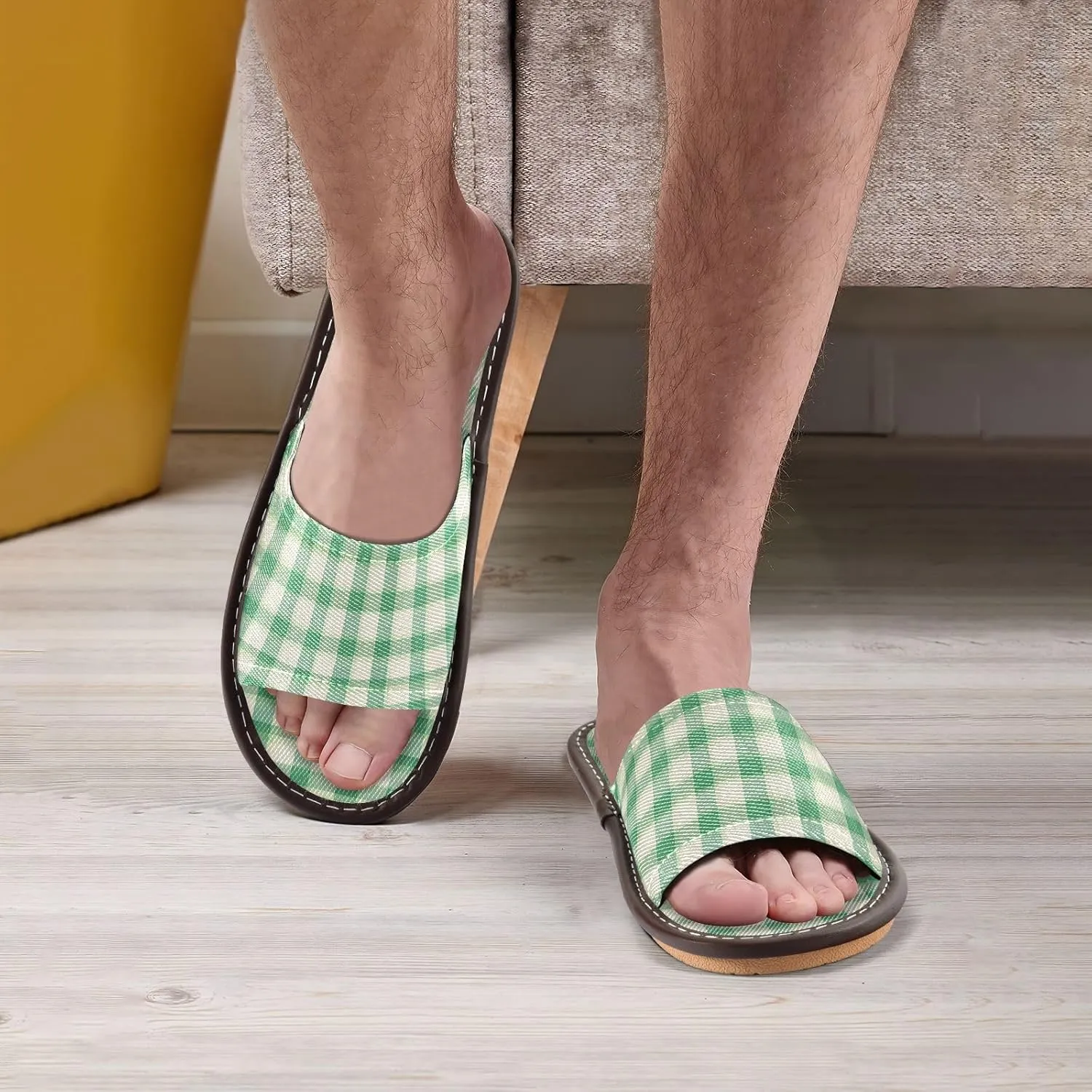 Deep Green Plaids Mens House Slippers Portable Slides Sandals for Travel Home Outdoor