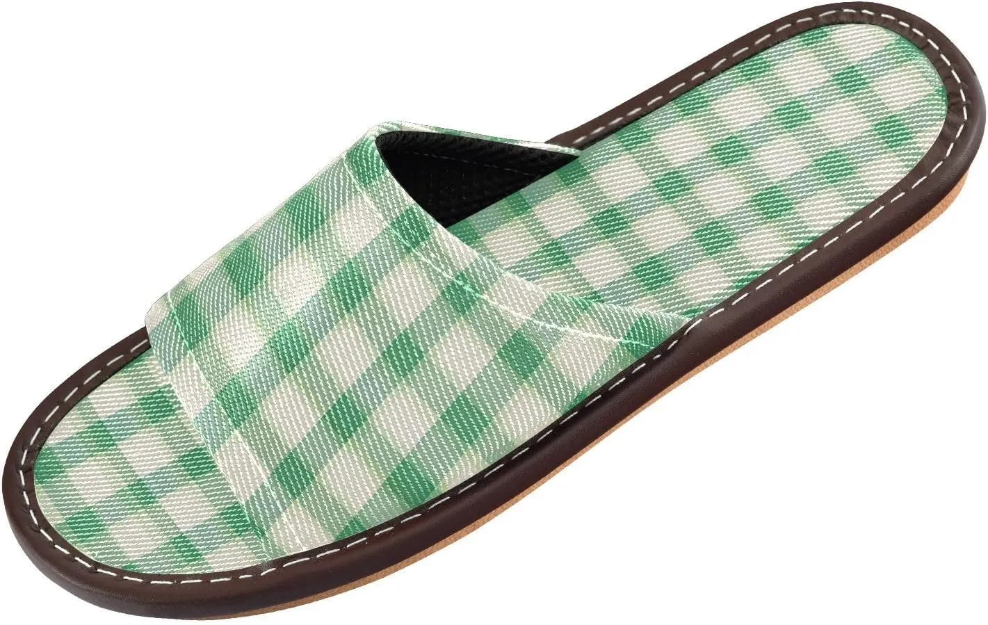 Deep Green Plaids Mens House Slippers Portable Slides Sandals for Travel Home Outdoor