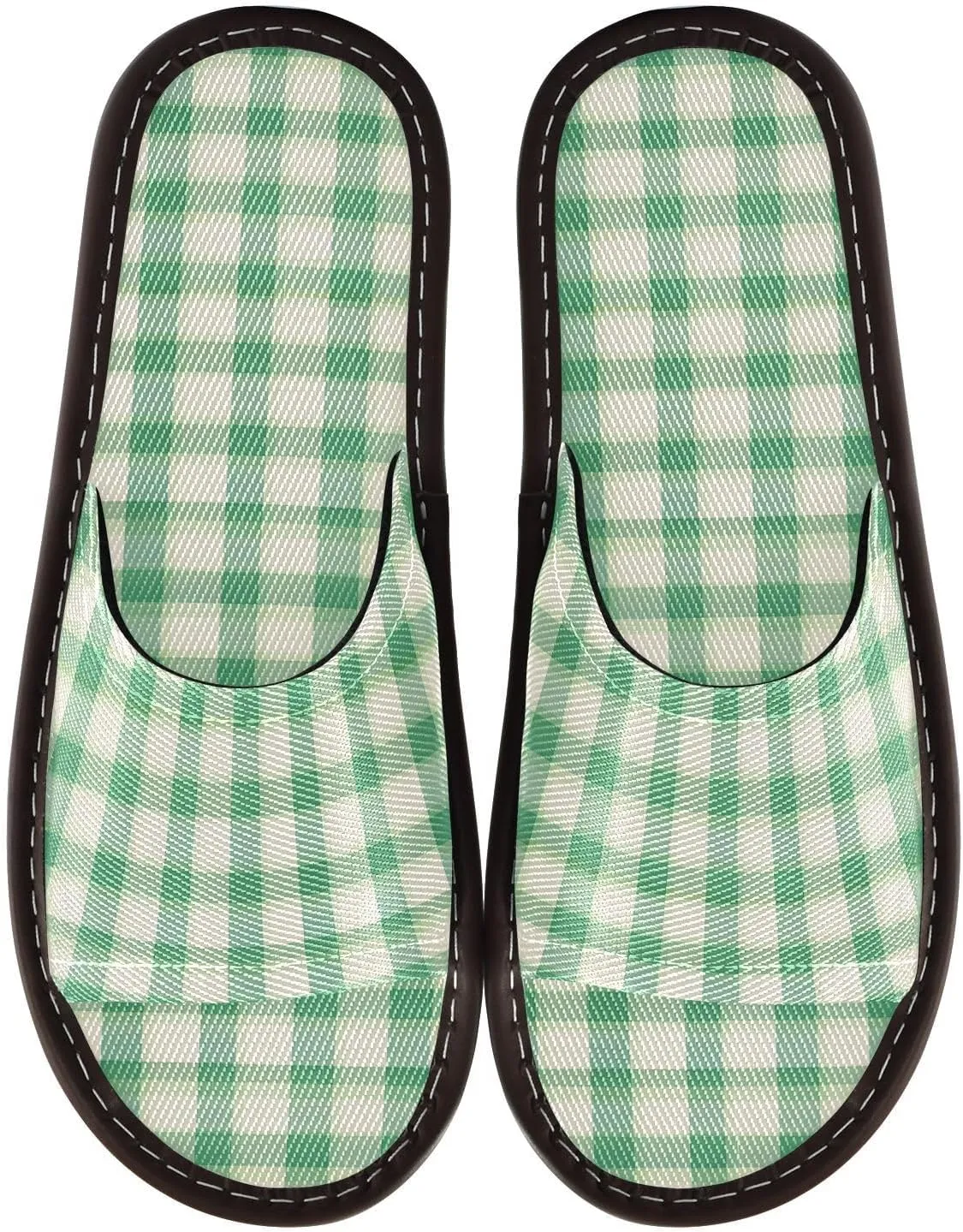 Deep Green Plaids Mens House Slippers Portable Slides Sandals for Travel Home Outdoor