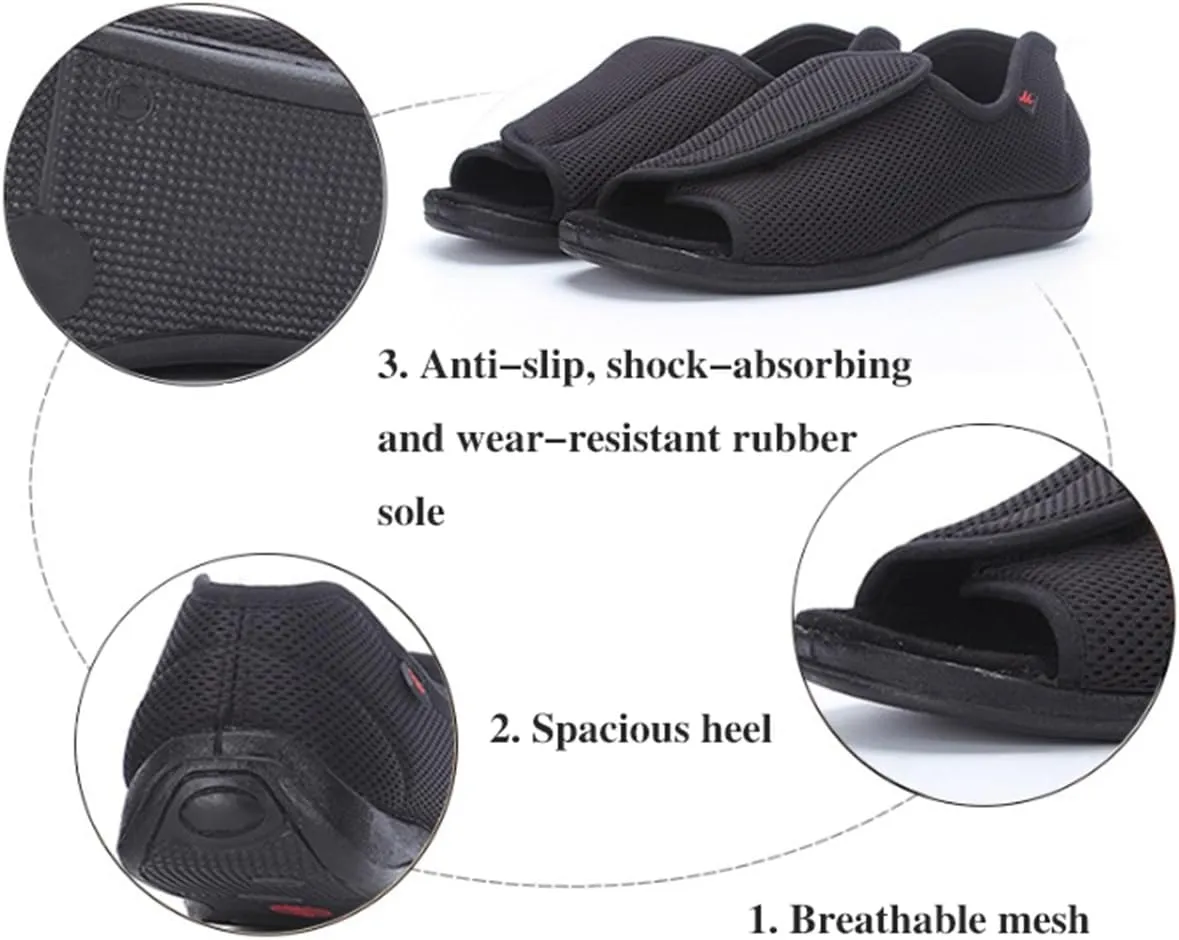 Diabetic Orthopedic Men's Plantar Fasciitis Shoes Closure Toe Swollen Feet Slippers Edema Swollen Shoes Arthritis Edema House Shoes Slip On Walking Sneakers Open Toe Sandals (Color : 2, Size : 47)