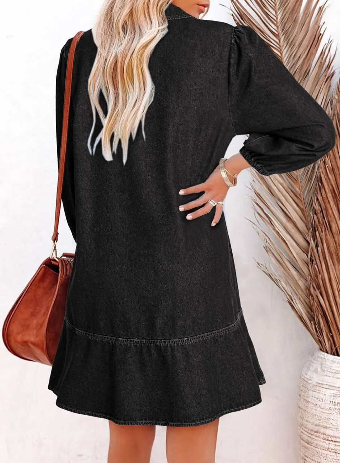 Dokotoo Denim Dress for Women Summer Casual Babydoll 2025 V Neck 3/4 Puff Sleeve Jean Dresses