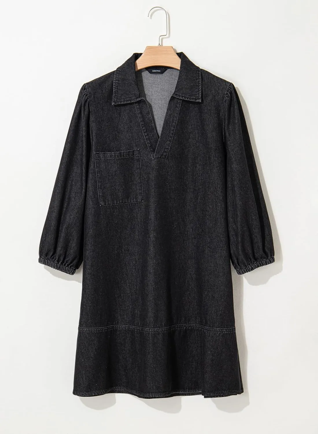 Dokotoo Denim Dress for Women Summer Casual Babydoll 2025 V Neck 3/4 Puff Sleeve Jean Dresses