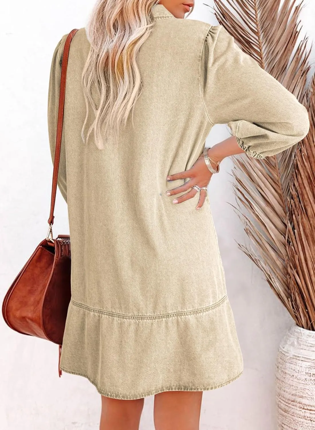 Dokotoo Denim Dress for Women Summer Casual Babydoll 2025 V Neck 3/4 Puff Sleeve Jean Dresses