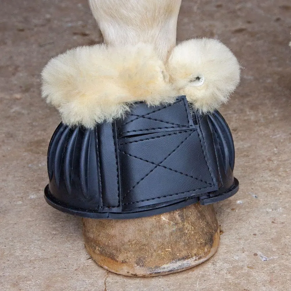 Double Lock Bell Boots with Sheepskin | Ideal for Sensitive Horses | Secure Double Lock Closure | Heavy-Duty Rubber Protection