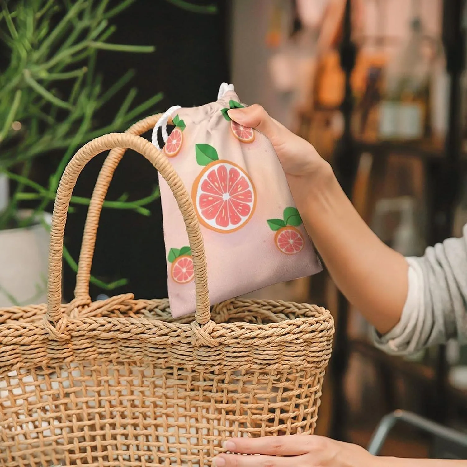 Drawstring Storage Bag Cute Grapefruit Gym String Bag Durable Washable for Men Women