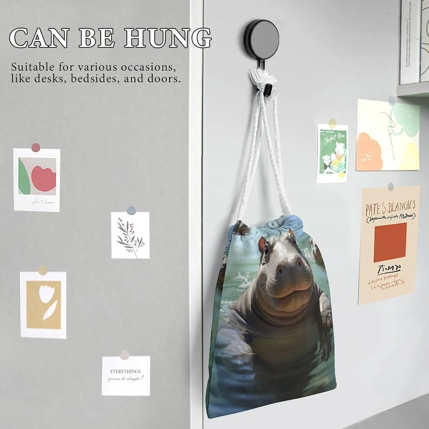Drawstring Storage Bag Cute Hippos Gym String Bag Durable Washable for Men Women