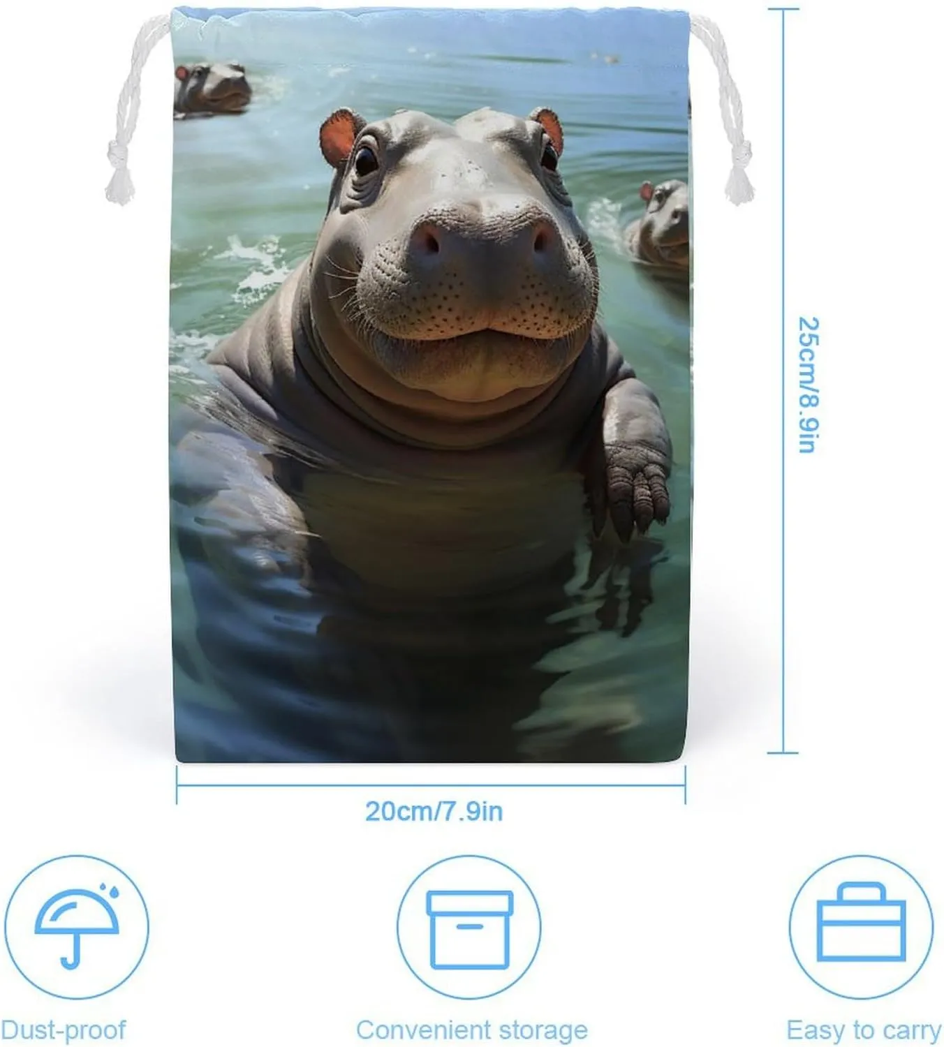 Drawstring Storage Bag Cute Hippos Gym String Bag Durable Washable for Men Women