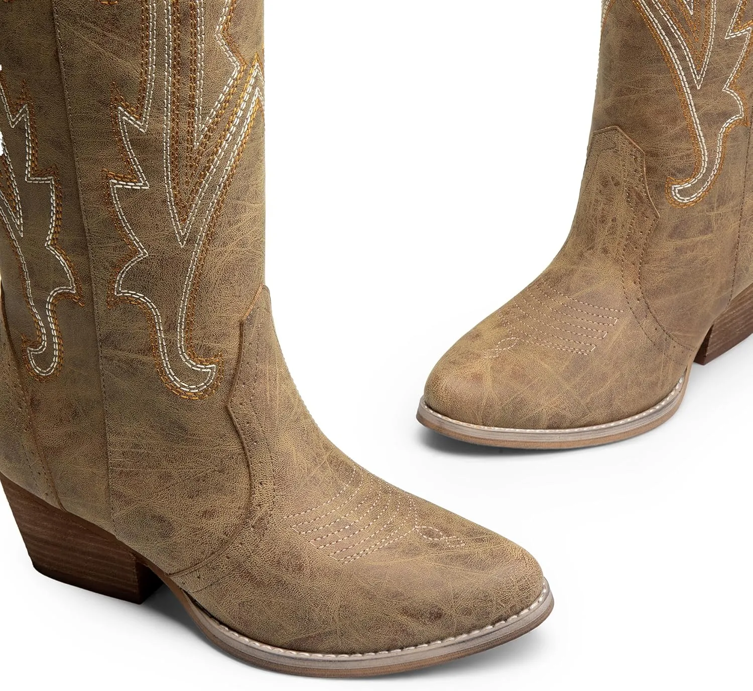 DREAM PAIRS Womens Cowboy Knee High Boots Comfortable Pull On Side Zipper Chunky Heel Embroidered Western Cowgirl Boots Retro Tall Boot