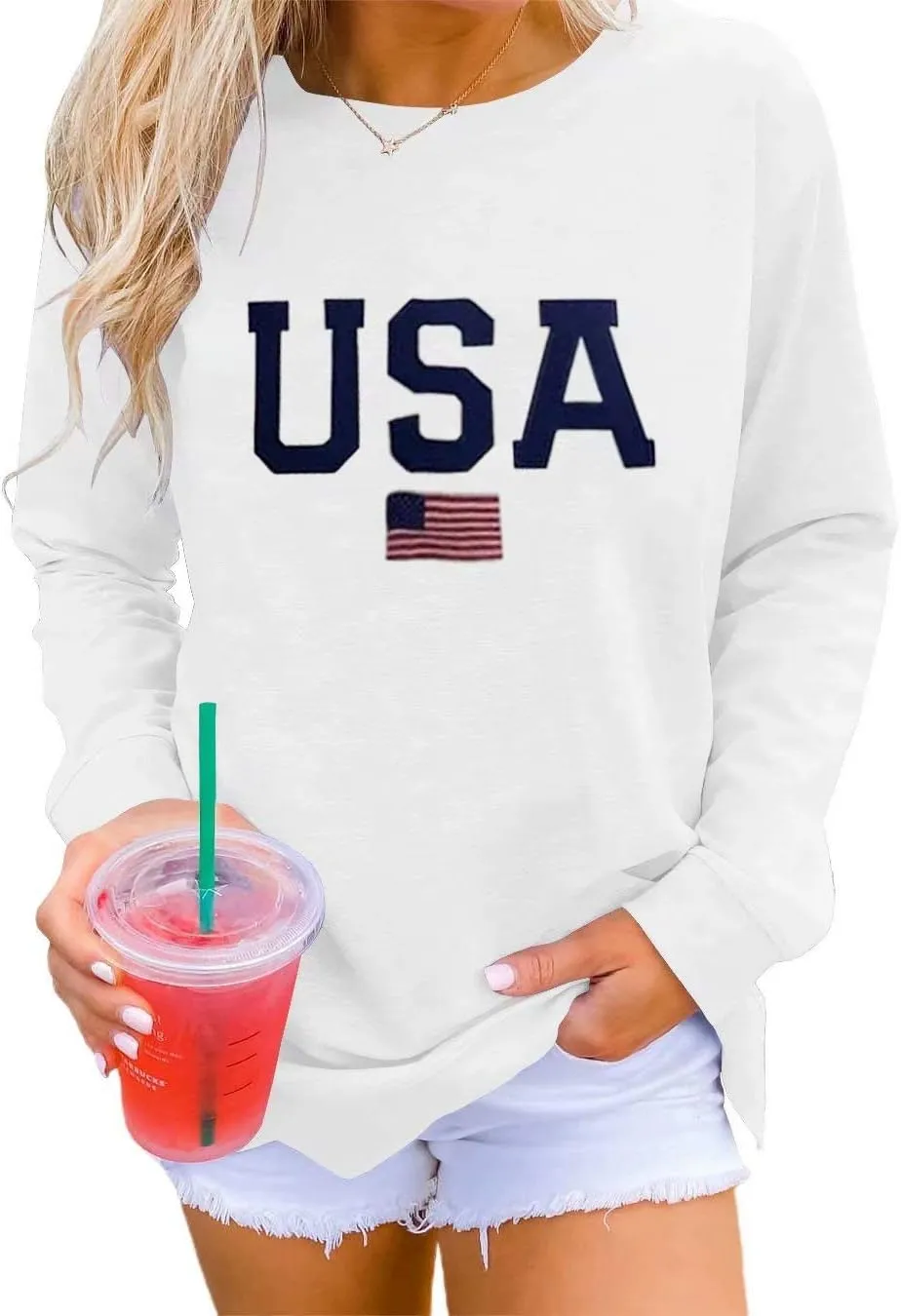 Dressmine Womens Casual Long Sleeve Graphic Tee Shirts Crew Neck Sweatshirts Pullover Tops for Women