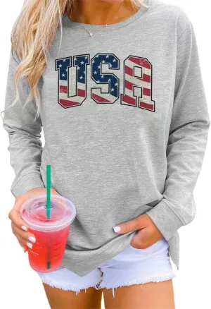 Dressmine Womens Casual Long Sleeve Graphic Tee Shirts Crew Neck Sweatshirts Pullover Tops for Women