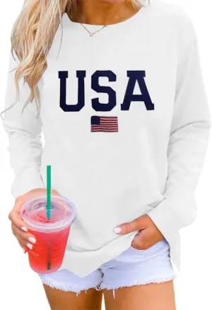 Dressmine Womens Casual Long Sleeve Graphic Tee Shirts Crew Neck Sweatshirts Pullover Tops for Women