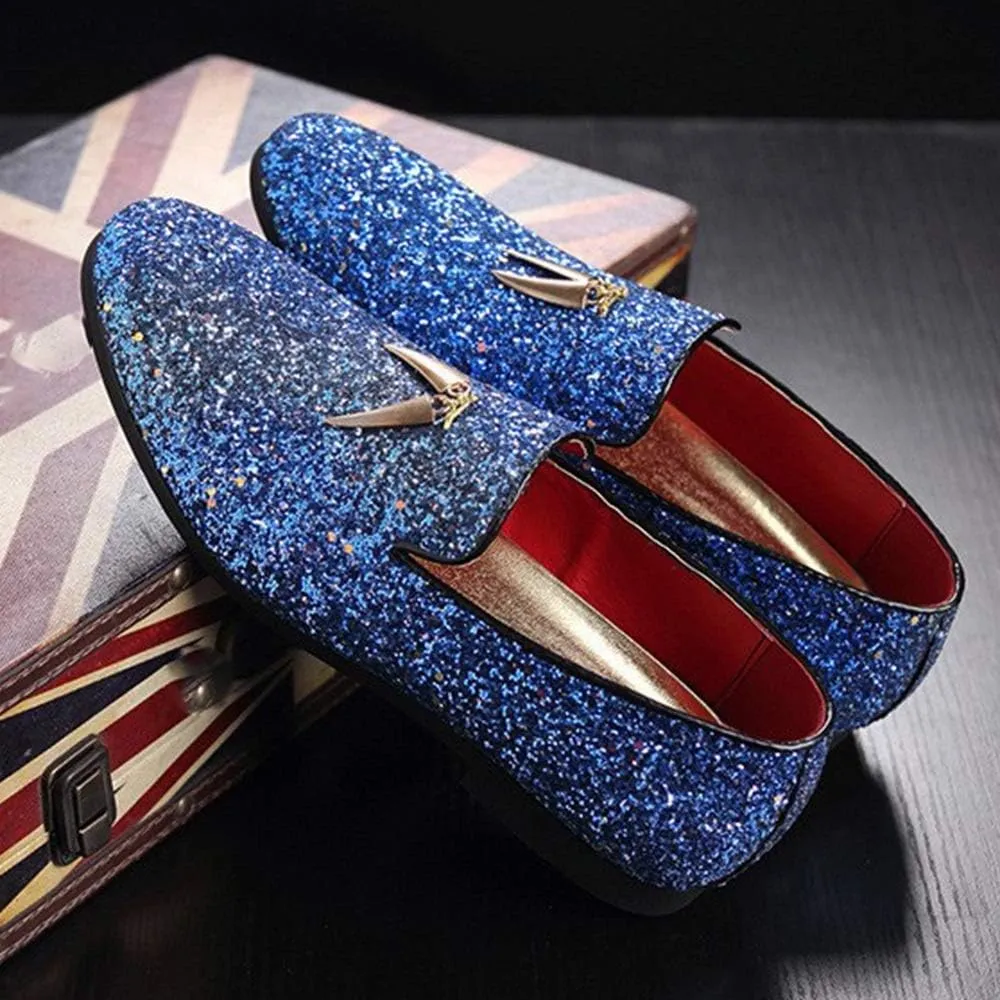 Driving Loafers for Men Gommino Slip on Style PU Leather Upper Luxury Glitter Pointed Toe Metal Tassels Lightweight Anti Slip Casual
