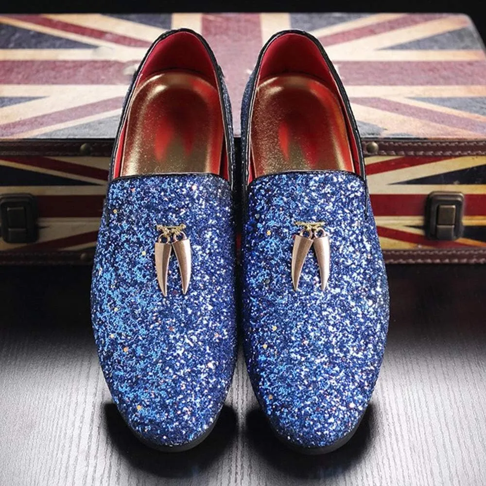 Driving Loafers for Men Gommino Slip on Style PU Leather Upper Luxury Glitter Pointed Toe Metal Tassels Lightweight Anti Slip Casual
