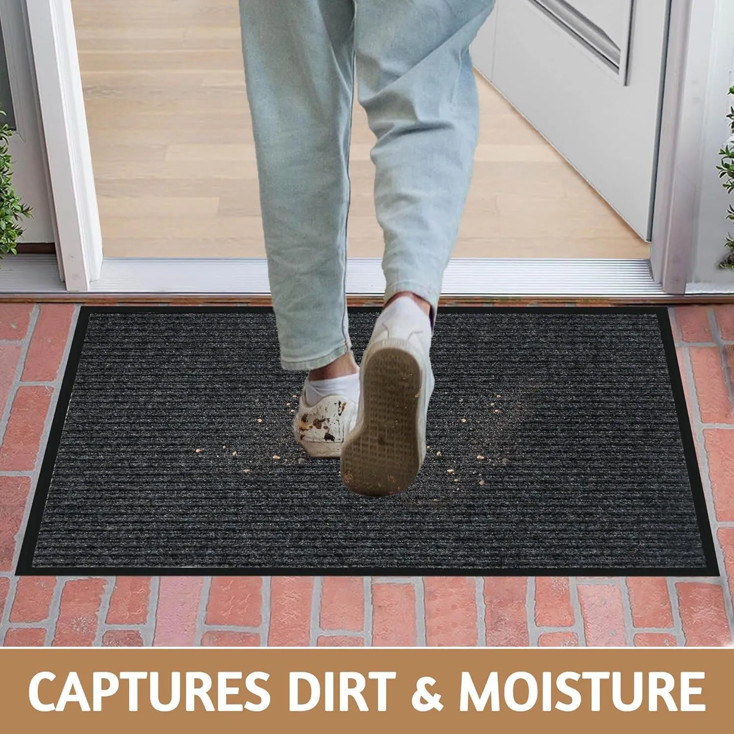 Durable Front Door Mat, Heavy Duty Indoor Outdoor Doormat, 48” x 36” Low Profile Outdoor Mats for Home Entrance, Stain and Fade Resistant Shoe Scraper Mat, Ideal for High Traffic Area