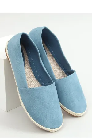 Dusty Blue Eco-Suede womens Espadrille Flats with Woven Insole & Natural Trim