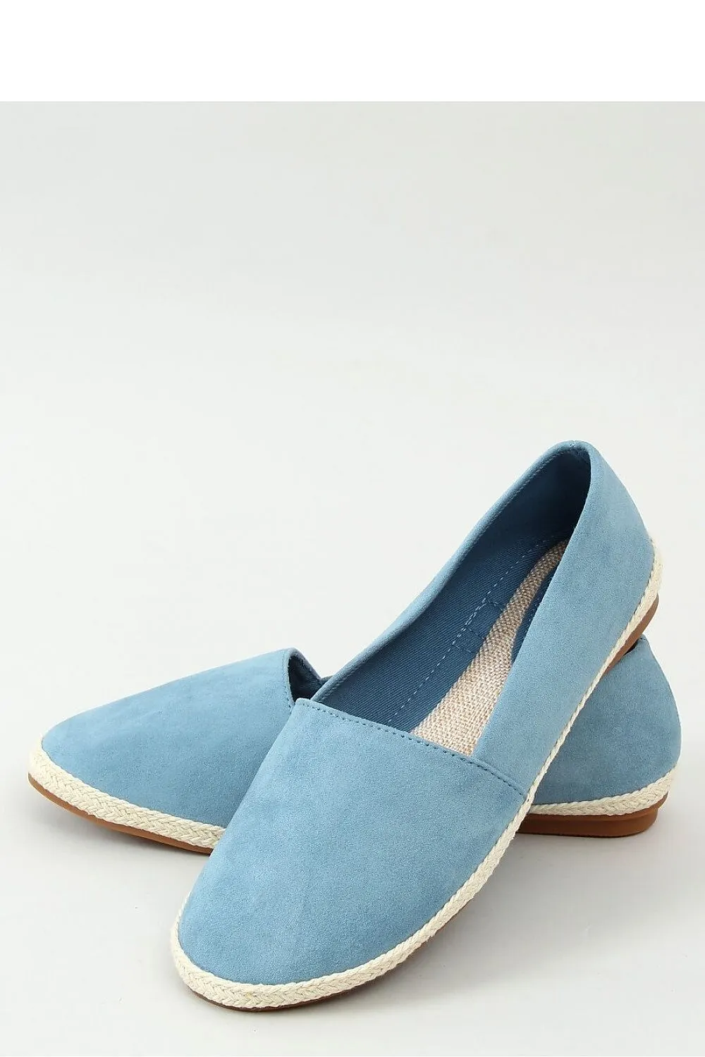Dusty Blue Eco-Suede womens Espadrille Flats with Woven Insole & Natural Trim