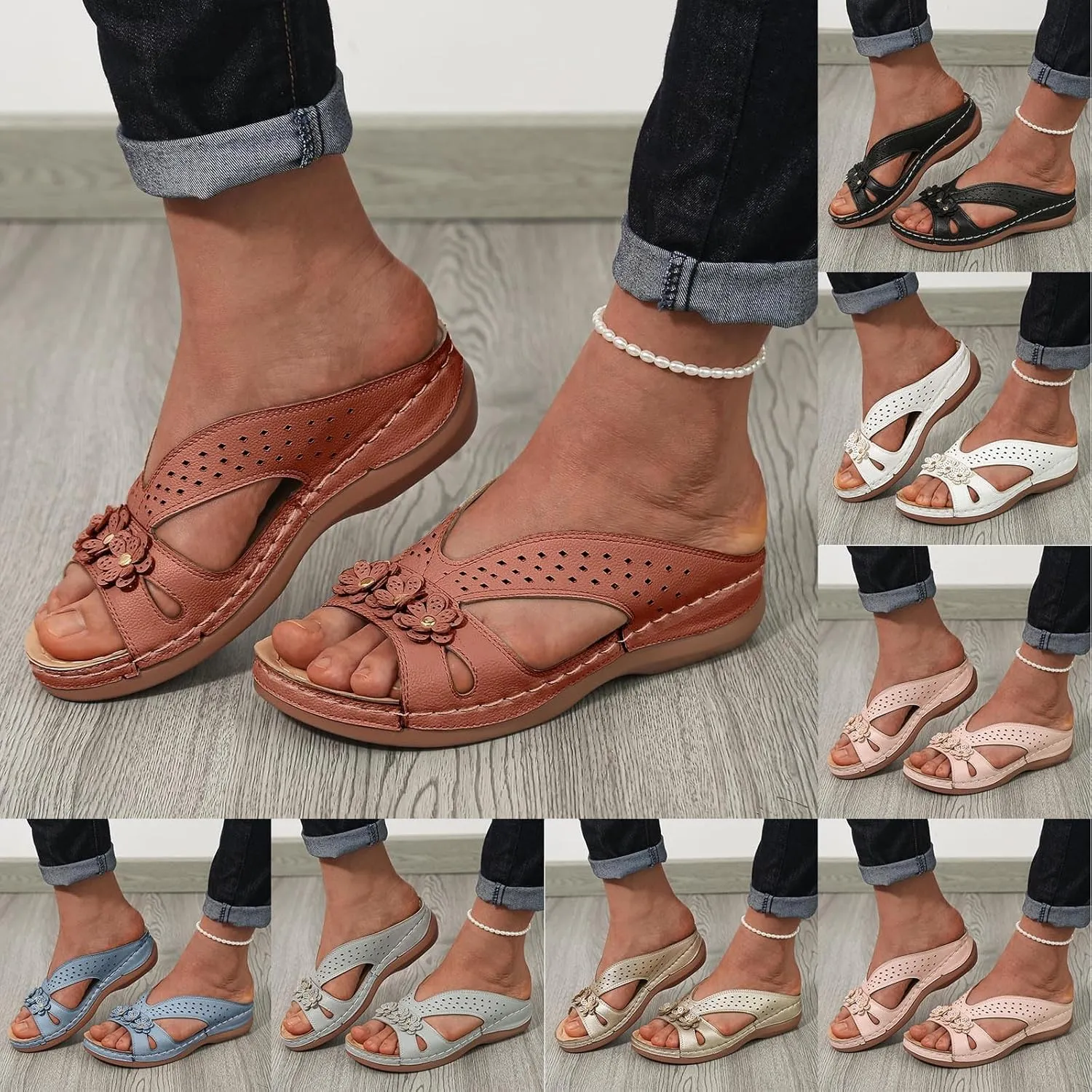 Eduavar Sandals for Women 2025 Orthopedic with Arch Support Lightweight Soft Comfort Summer Beach Slip On Walking Slippers