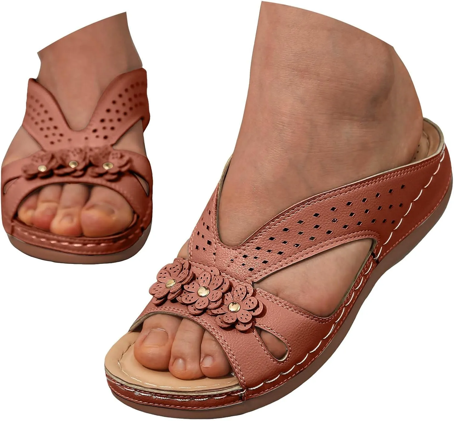 Eduavar Sandals for Women 2025 Orthopedic with Arch Support Lightweight Soft Comfort Summer Beach Slip On Walking Slippers