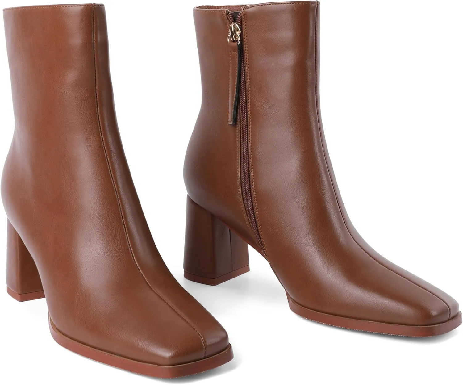 Eldof Ankle Boots Women Chunky Heel Square Toe High Heeled Gogo Short Booties Side Zipper 3 Inches