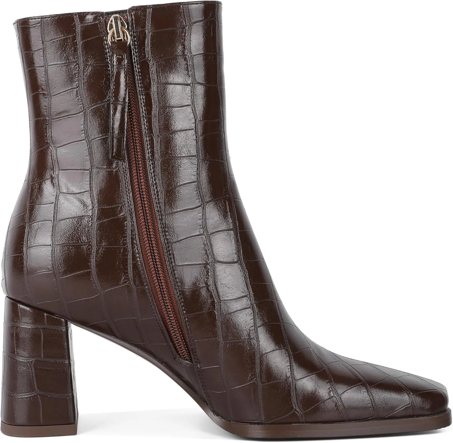 Eldof Ankle Boots Women Chunky Heel Square Toe High Heeled Gogo Short Booties Side Zipper 3 Inches