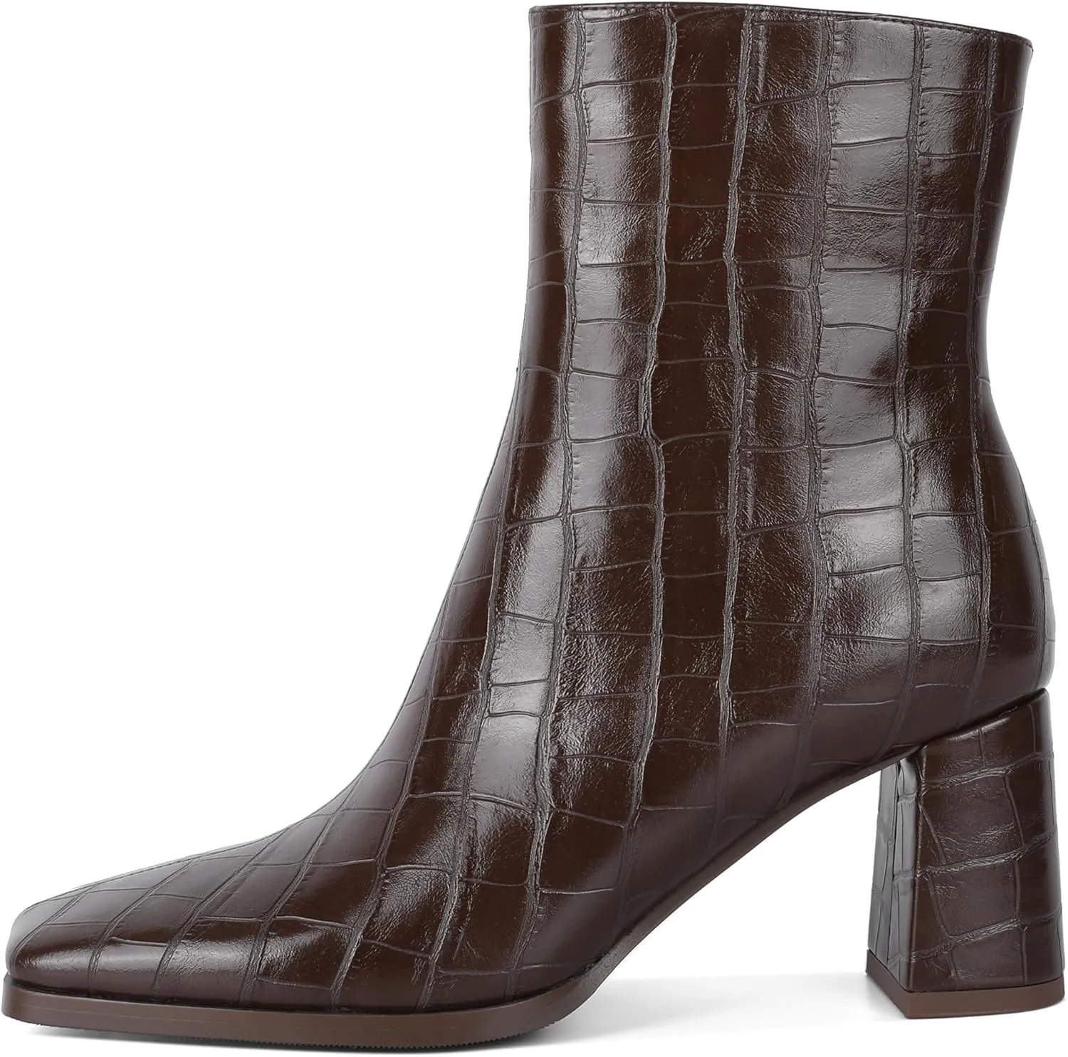 Eldof Ankle Boots Women Chunky Heel Square Toe High Heeled Gogo Short Booties Side Zipper 3 Inches