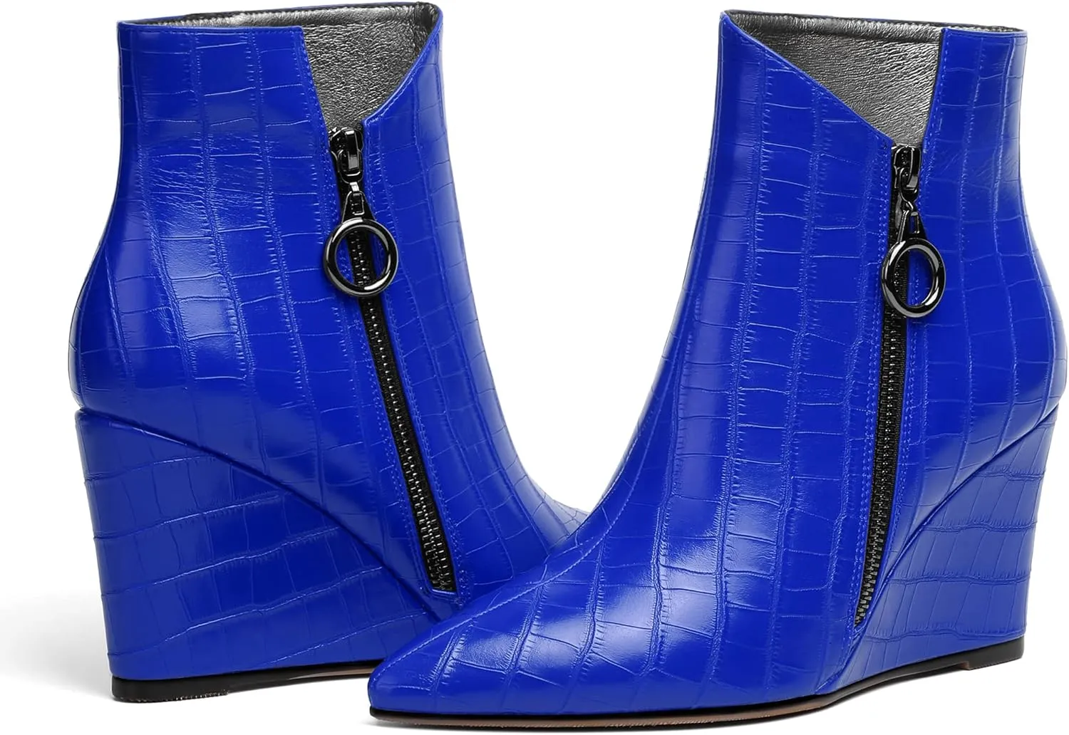 Eldof Wedge Heel Ankle Boots for Women with Zip Closure Pointed Toe Wedge Booties Party Dress Fashion Short Booties 3.5 Inch