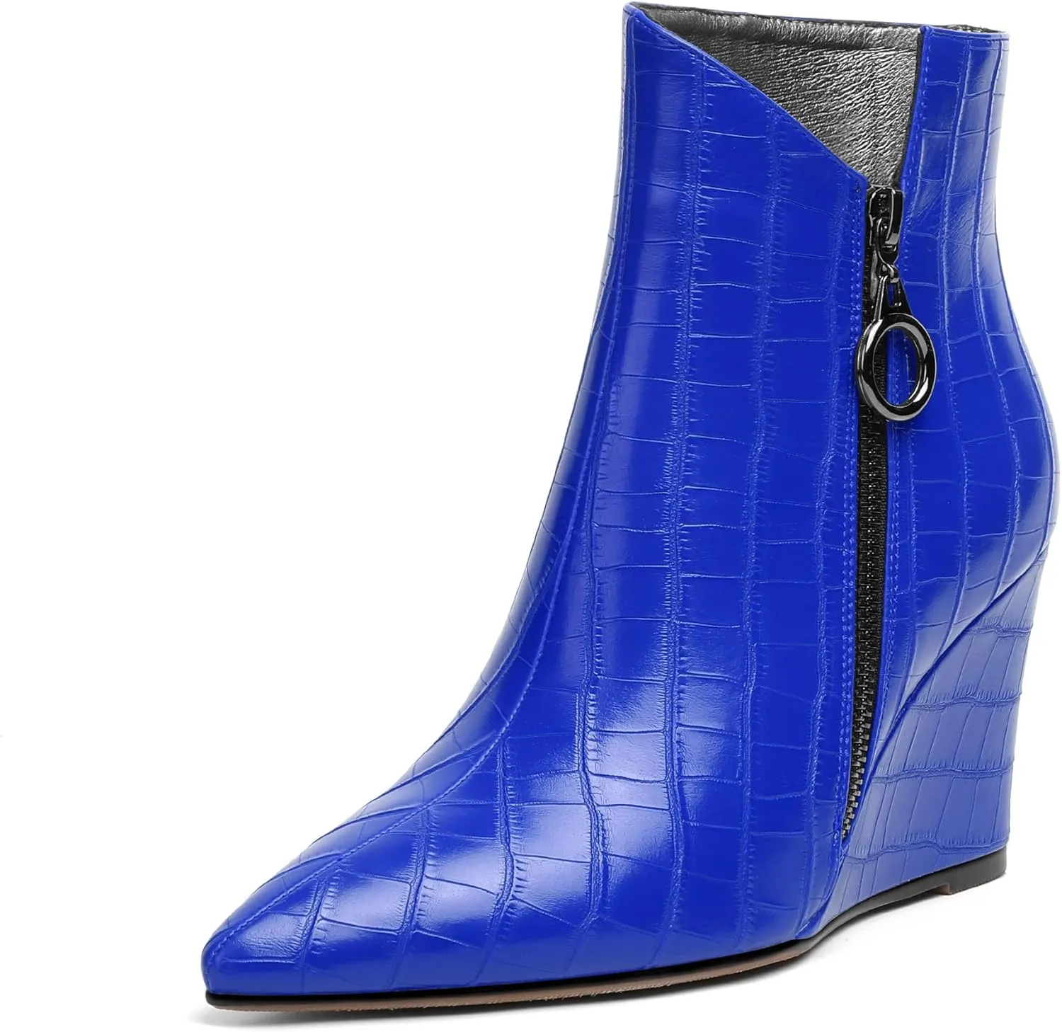 Eldof Wedge Heel Ankle Boots for Women with Zip Closure Pointed Toe Wedge Booties Party Dress Fashion Short Booties 3.5 Inch