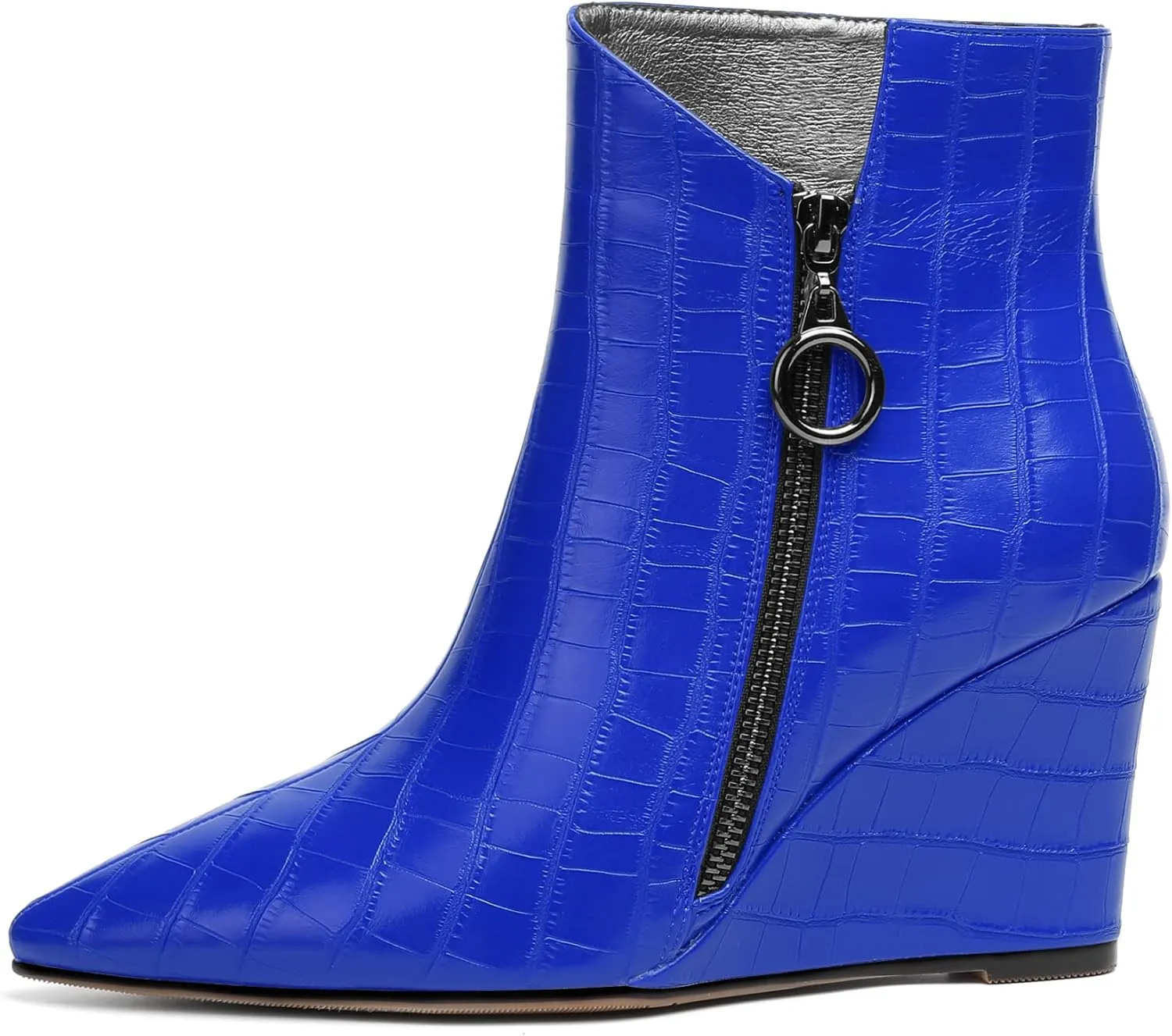 Eldof Wedge Heel Ankle Boots for Women with Zip Closure Pointed Toe Wedge Booties Party Dress Fashion Short Booties 3.5 Inch