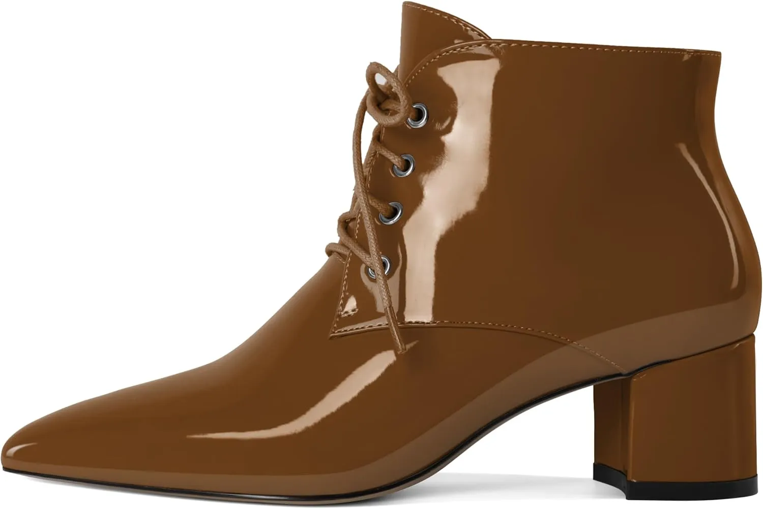 Eldof Women's Booties Low Chunky Heel Ankle Boots Pointed Toe Lace Up Comfortable Walking Boots
