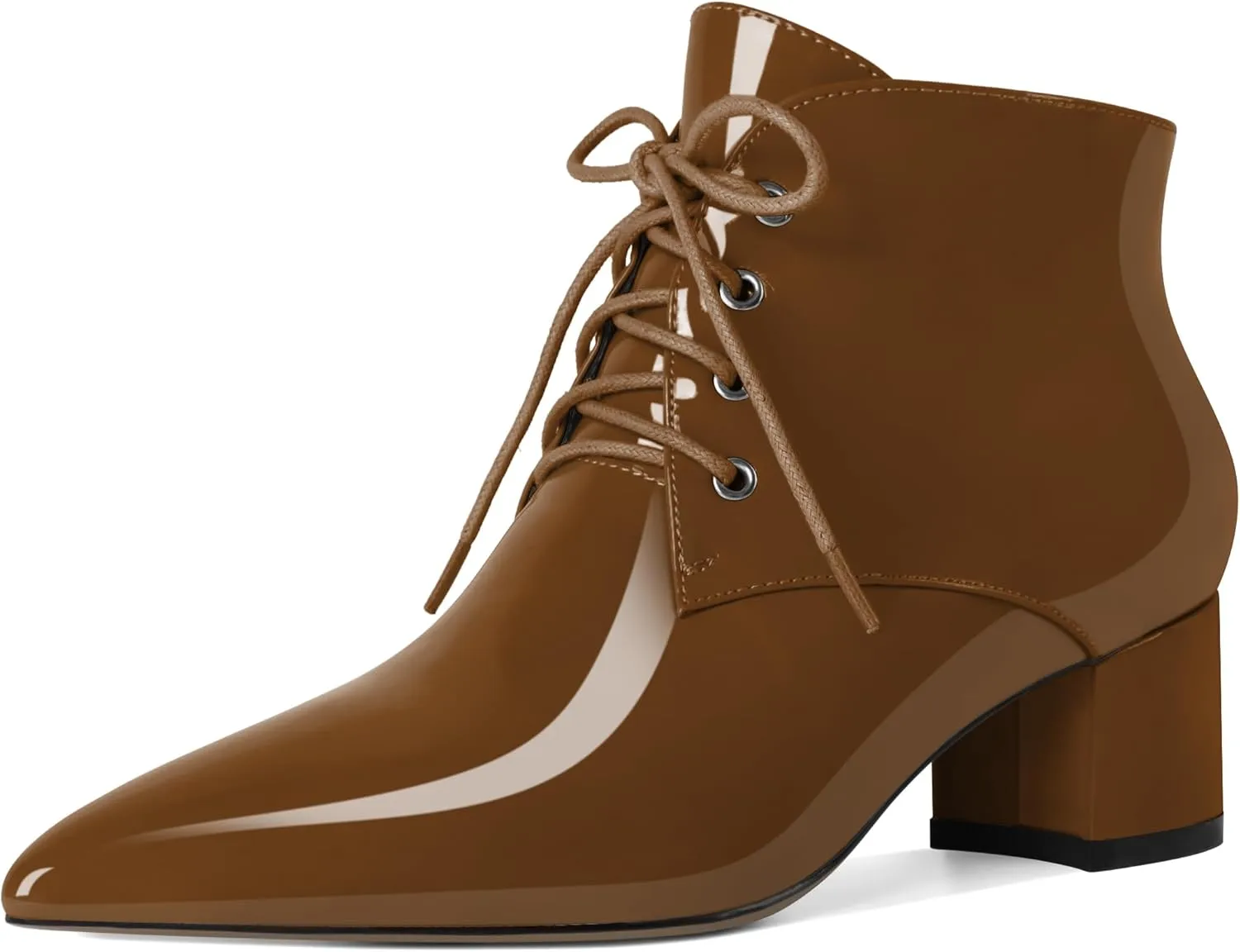 Eldof Women's Booties Low Chunky Heel Ankle Boots Pointed Toe Lace Up Comfortable Walking Boots