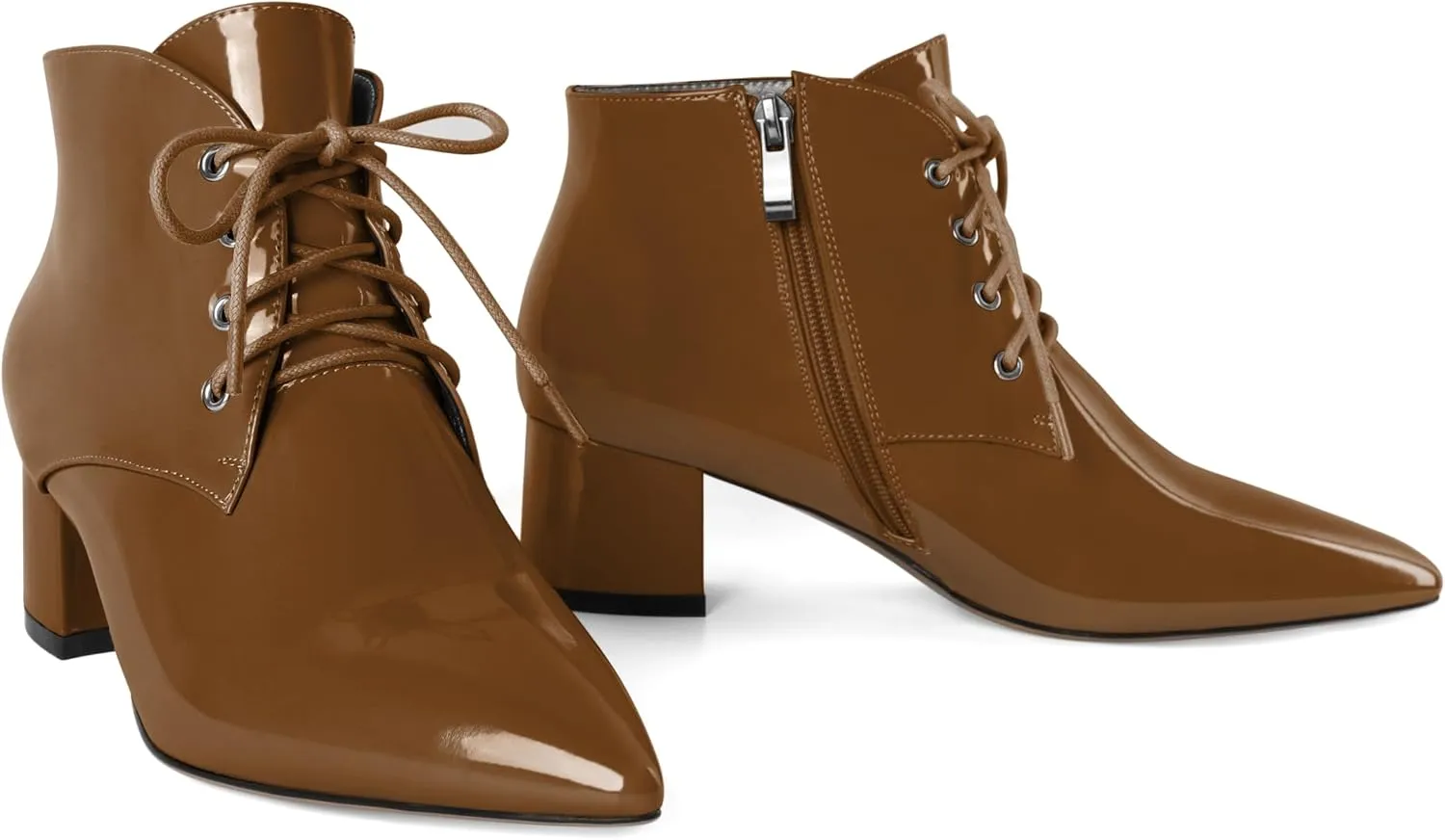 Eldof Women's Booties Low Chunky Heel Ankle Boots Pointed Toe Lace Up Comfortable Walking Boots