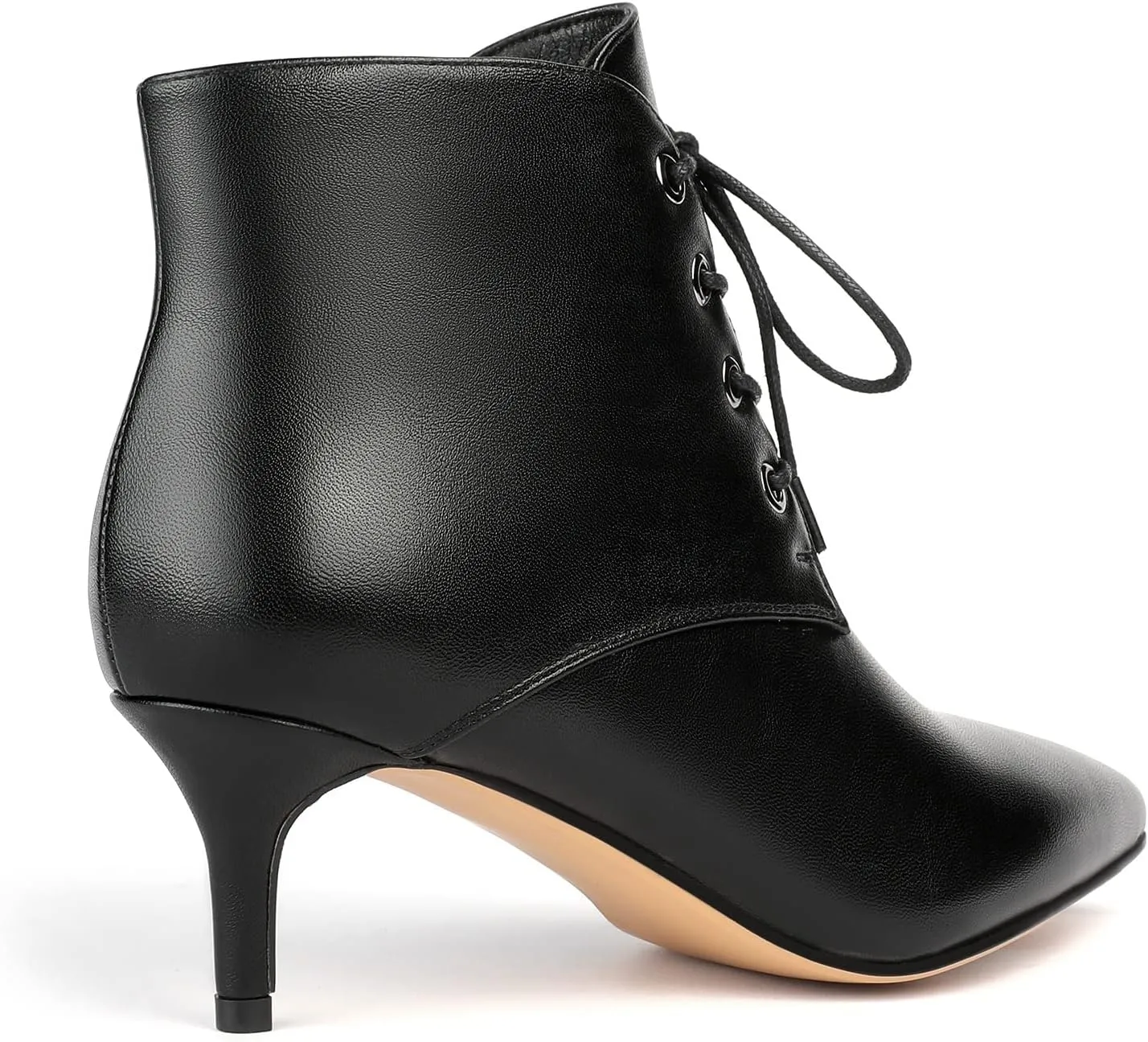 Eldof Women's Kitten Low Heel Ankle Boots Pointed Toe Lace Up Comfortable Walking Short Boots 2.5 Inches