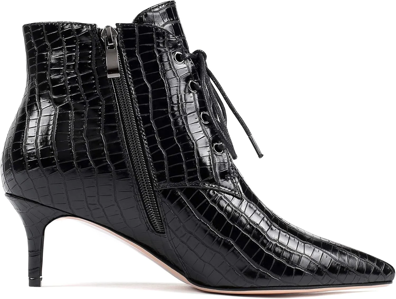 Eldof Women's Kitten Low Heel Ankle Boots Pointed Toe Lace Up Comfortable Walking Short Boots 2.5 Inches