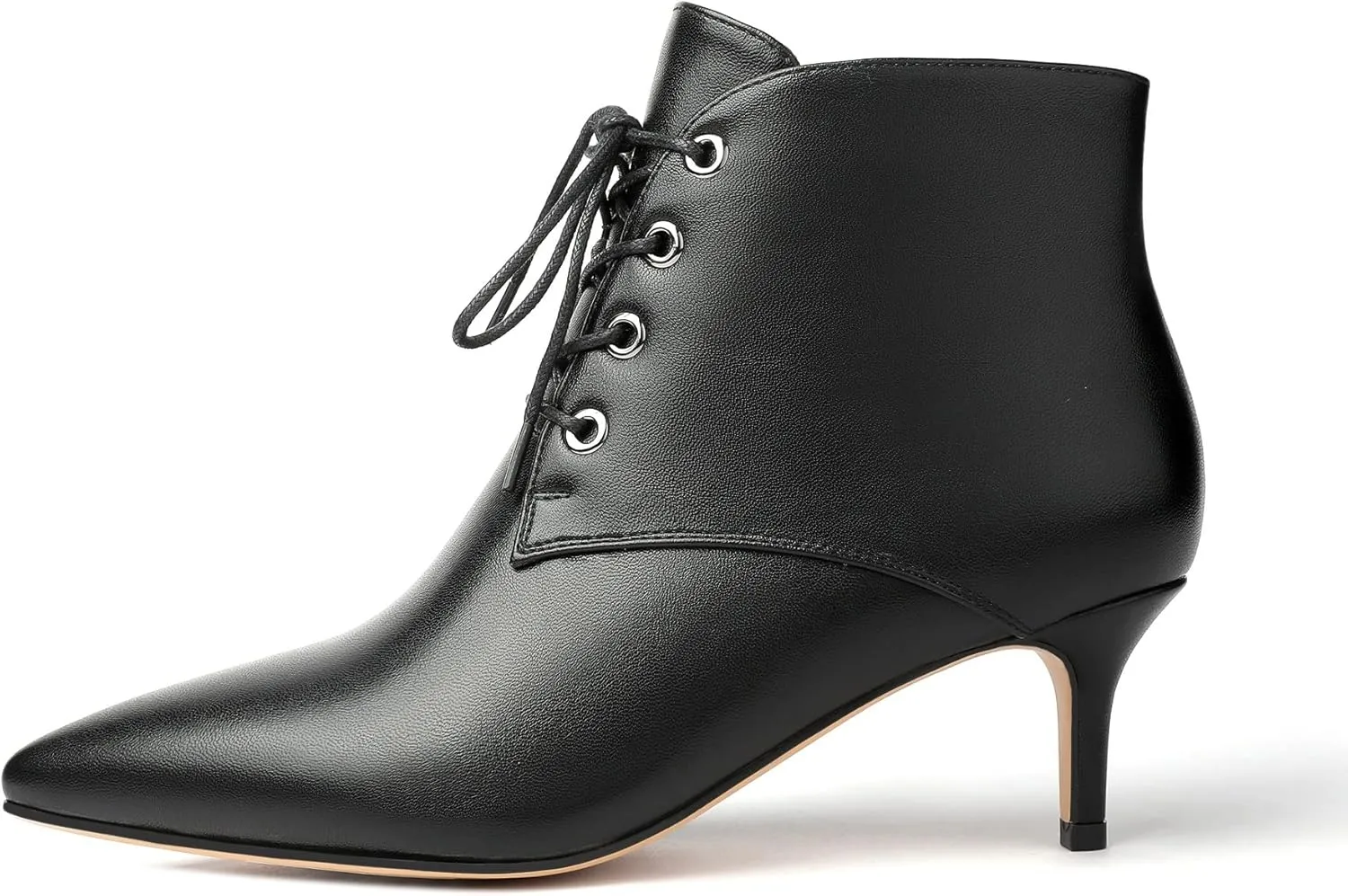 Eldof Women's Kitten Low Heel Ankle Boots Pointed Toe Lace Up Comfortable Walking Short Boots 2.5 Inches