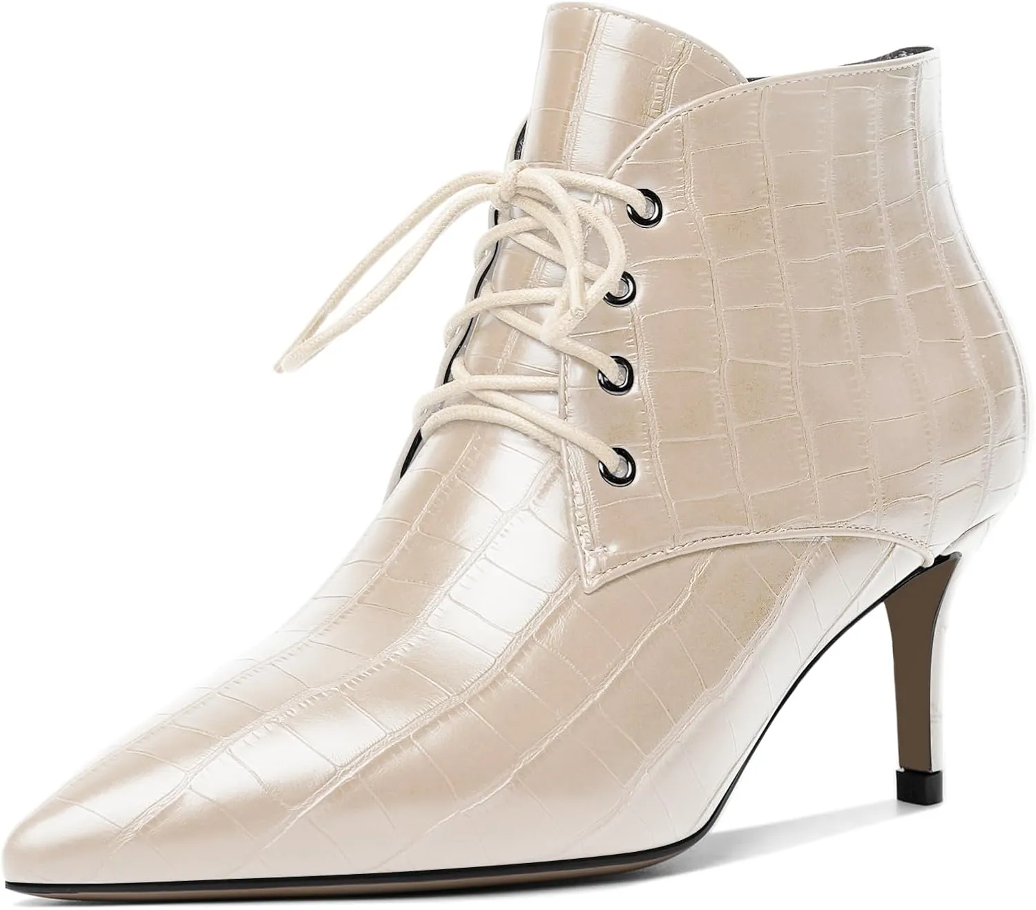 Eldof Women's Kitten Low Heel Ankle Boots Pointed Toe Lace Up Comfortable Walking Short Boots 2.5 Inches
