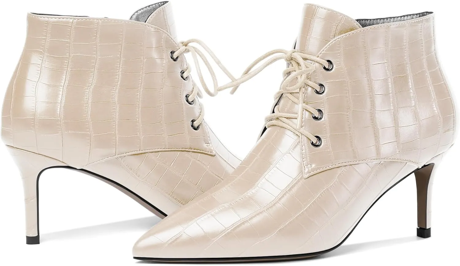Eldof Women's Kitten Low Heel Ankle Boots Pointed Toe Lace Up Comfortable Walking Short Boots 2.5 Inches