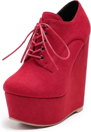Eldof Women's Wedge Heel Ankle Bootie Sexy 6" Ankle Bootie High Wedge Heel Bootie Platform Lace Up Comfortable Boots