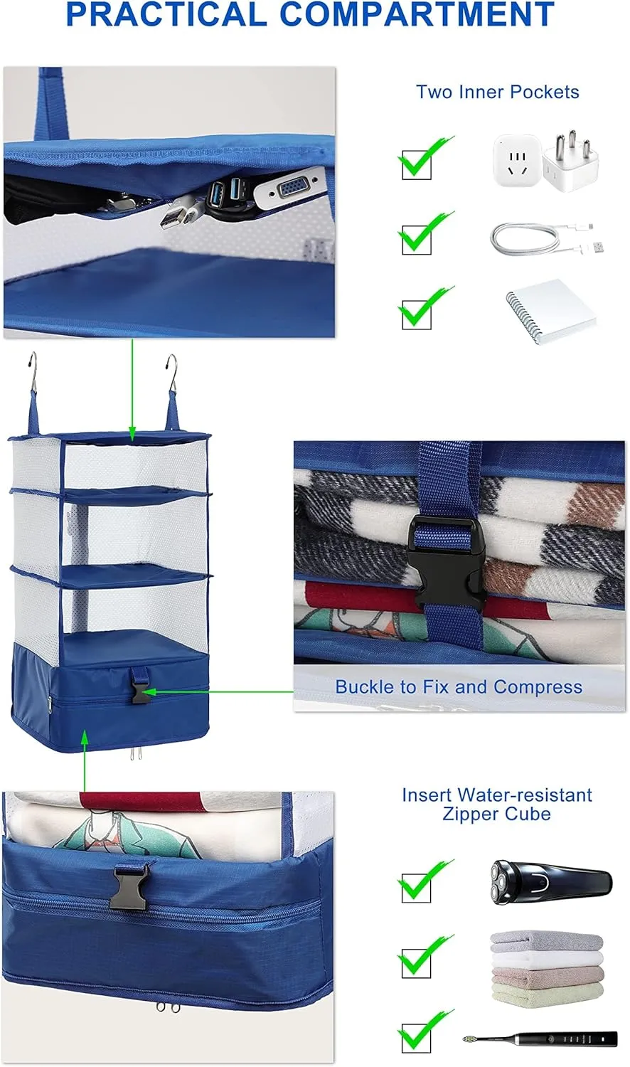 ELEZAY Hanging Packing Cubes Portable Travel Closet Collapsible Compression Clothes Organizer with Built in Shelves for Carry-on Luggage Suitcase Wardrobe Large_11.8 * 11.8 * 24 IN, Camouflage